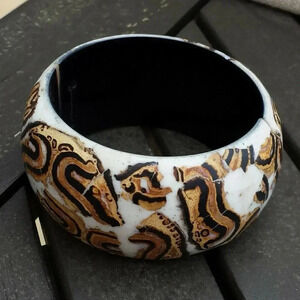 Handcrafted Black Brown White Luan Tree Wood Stretch Bangle Bracelet Philippines